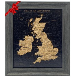 Splosh Travel Map - Desk UK Map & Ireland Map Pin Board in Black, Wooden Frame. Travel Map Pin Board with 100 Pins in 2 Colours to Mark Your Past & Future Adventures, Map of UK & Map of Ireland.