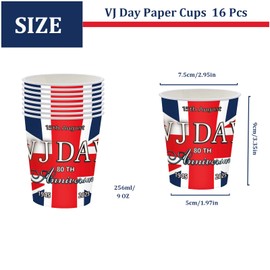16Pcs VJ 80 Years Cups Dinnerware Kit for Celebrat Party Décor,Celebration VJ-Day 80th Paper Cups Memorabilia Union Jack Party Cup Victory in Europe,VJ Day Cup 80th Anniversary Partys Tableware