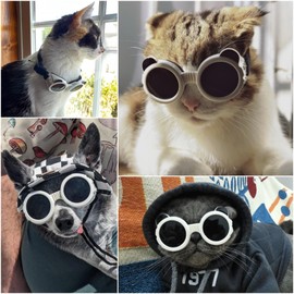 Enjoying Cat Goggles, Cat Sunglasses UV Protection, Pet Goggles for Cats XS to Small Dogs, Outdoor Kitty Puppy Eye Protection, Adjustable Straps, White