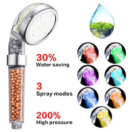 Nosame® Led Shower Head with Hose and Bracket, Filter Filtration High Pressure Water Saving 7 Colors Automatically No Batteries Needed Spray Handheld Showerheads 1.6 GPM for Dry Skin & Hair
