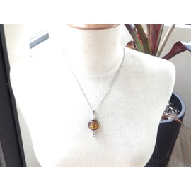 Handmade necklace with flat golden lampwork glass beads and silver-plated brass, vintage style, made in France