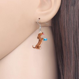 TIZURO Acrylic Cute Dachshund Earrings Funny Puppy Pets Dog Animals Dangle Novelty Jewelry For Women Dog Mom Charms Party Gifts (Yellow)
