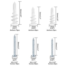 310 Piece Screw Dowel Set, Including 155 Plasterboard Dowels, 155 Phillips Screws, Universal Dowel Expansion Dowel Set and Self-Tapping Wood Screws Kit Fixing Plasterboard (Pack of 310)