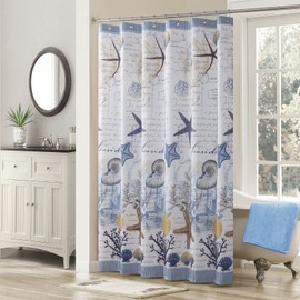 MVSUTA Under The Sea Blue Polyester Fabric Shower Curtain,Ocean Printed Navy Waterproof Bathroom Curtains,72" x Extra Long 78"