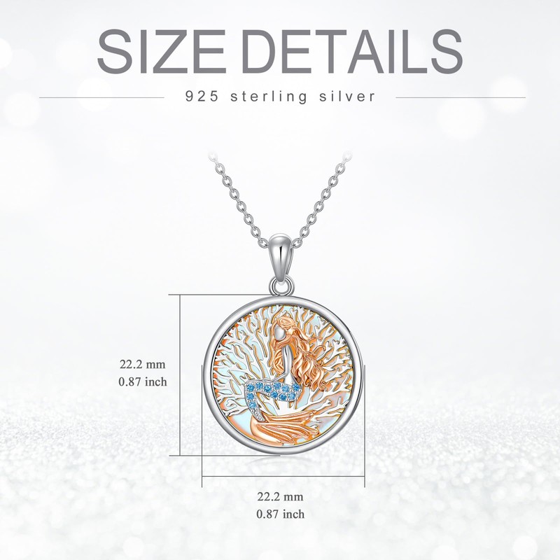 YAFEINI Mermaid Necklace for Women Girls 925 Sterling Silver Blue