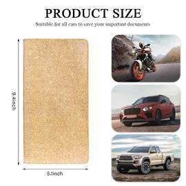 KVAEY Car Registration and Insurance Holder, Bling Premium Leather Auto Glove Box Document Organizer with Magnetic Shut, Waterproof Car Document Holder for Cards, Driver License (Golden)