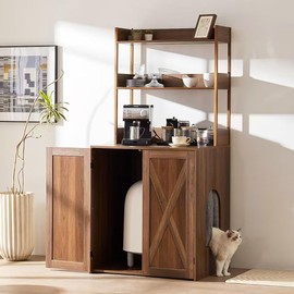 Yafornis Large Cat Litter Box Enclosure Furniture with Shelves Storage, Wooden Hidden Cat Washroom Furniture for Self-Cleaning Cat Litter Box