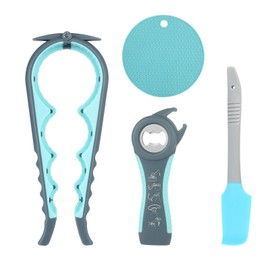 Glasöffner für Senioren, Arthritis, schwache Hände, multifunktionaler Flaschenöffner, Deckelöffner mit rutschfestem Gummi-Glasöffner, Greifpad und Glasspatel - Blau