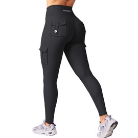 YEOREO CoreFlex Workout Cargo Leggings with Pockets for Women Hidden Scrunch Butt Lifting Leggings Gym Yoga Pants Black XXL