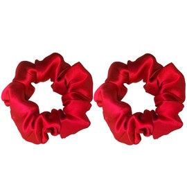 SALE!! 100% Pure Mulberry Silk Hair Scrunchies16 Momme silk scrunchies 100% Silk Hair Scrunchies Silk Hair Ties for Women Girls Curly Thick Thin Hair Women's Black Satin Sleep (2, 11 red x2)