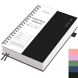 EMSHOI Notebook B5 Dotted Bullet Dot Journal Spiral Notebooks 300 Pages/150 Sheets 100gsm Thick Paper PVC Hard Cover for Women Men Office School Writing 19 x 25 cm - Black