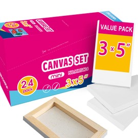 AUREUO Mini Stretched Canvas - 3x5 Inch/24 Pack - 2/5 Inch Profile Small Square Canvas - Gift Set Bulk Pack Canvases for Acrylic Painting & Craft