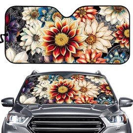 TOADDMOS Car Windshield Sunshade Boho Dahlia Mandala Floral Flowers Blocker Screen Visor Protector Cover Car Shades for Front Windows Keeps Your Vehicle Cool