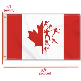3×5 FT Canada Football Flag,Large 100D America Soccer & Canadian Maple Outdoor Banner,Novel Decor With Sport Pattern,Doube Side Printing For Patio Garden With Brass Gromment