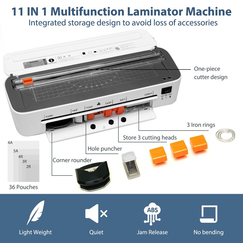 OidoZac Laminator Machine, 11 in 1 Laminating Never Jam Technology