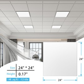MODCART Drop Ceiling Tiles, Smooth White PVC Ceiling Panel 24 x 24in, Fire Rated Reusable & Waterproof Washable, High-Grade PVC to Prevent Breakage - Package of 12 Tiles