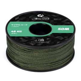 Abma Cord Micro Cord, Rope Diameter 0.06 inch (1.18 mm), Paracord 166.3 ft (50 m) Roll, Fine Drawing, Load Capacity 99.3 lbs (45 kg), Suitable for Camping, Crafts, Etc. - Army Green
