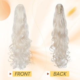 24" Long Ponytail Extension Long Curly Clip in Claw Hair Extension Real Natural Looking Ombre Synthetic Hairpiece for Women Platinum聽Blonde