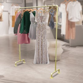 kunghei 59 Inch Metal Pipe Hanging Clothes Rack Metal Garment Rack for Home or Boutique Clothing Store Retail Display, Heavy Duty Gold Clothing Rack Closet Rod Storage Bar Floor Standing
