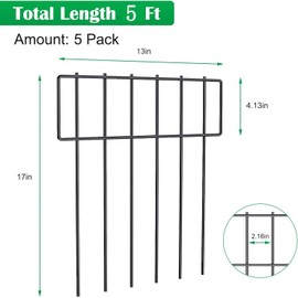 5 Pack Animal Barrier Fence, 13"Lx17"H Garden Fence for Dogs Metal Fence Panels for Garden Yard Outdoor