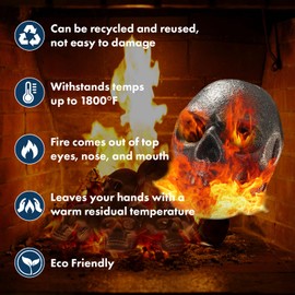 GUTE Imitated Human Skull Gas Log for Indoor or Outdoor Fireplaces, Made of Metal, Durable for More Than 10 Years, Fire Pits Decor Skull Charcoal Fireproof & Refractory (8 PCS)