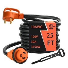 25 FT 30 Amp to 30 Amp Generator RV Adapter Cord with Locking Connector Plug NEMA TT-30P Male to L5-30R Female Dogbone RV Trailer Camper, Generator Transfer Switch Adapter, STW 10/3 Gauge