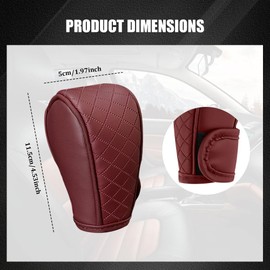 HQRNYP Leather Car Gear Shift Knob Cover, Gear Shifter Cover, Upgraded Anti-Slip Design Stick Shift Knob Covers, Soft Breathable Universal Automotive Shift Knobs Decoration for Most Cars (Wine Red)