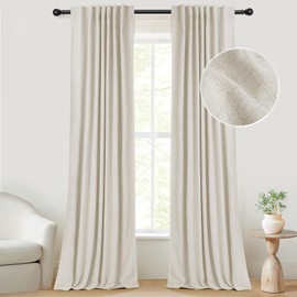 INOVADAY 100% Cream Blackout Curtains for Bedroom, Thermal Insulated Linen Blackout Curtains 72 Inch Length 2 Panels Set, Back Tab/Rod Pocket Room Darkening Curtains for Nursery - Cream, W50 X L72