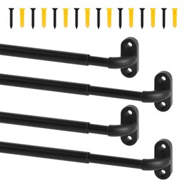 TYRON 4 Pack Screwed Sash Curtain Rod Adjustable 12-18 Inch, 3/8 In. Diameter, Small Front Door Curtain Rod (Black)