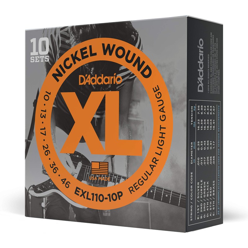D'Addario Electric Guitar Strings, XL Nickel, EXL110-10P, Regular Light Gauge