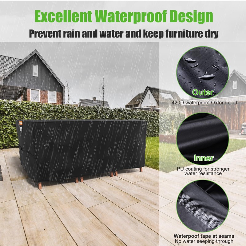 WARMTUYO Gartenmöbel Abdeckung Wasserdicht, Abdeckung Gartenmöbel Winterfest Schutzhülle Anti-UV 420D