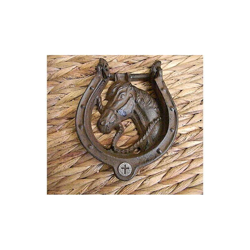 Cross Horseshoe Cast Iron Door Knocker, Housewarming, Unique Front Entry