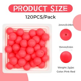 FIVEIZERO 120PCS Pink Silicone Beads, 15mm Round, for Keychain, Bracelet, Necklace DIY Crafts (Pink-Red)