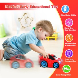 Remote Control Cars, Kids RC Car Toy for Toddlers Boys 1 2 3 Years Old, Cartoon Toy Cars with Lights and Music Birthday Gifts for Boys Girls Age 1-4,Red