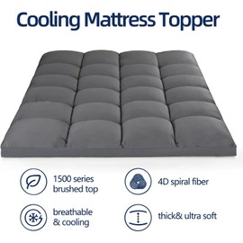 Mattress Topper Full for Back Pain, Extra Thick Mattress Pad Cover, Plush Pillow Top, Deep Elastic Pocket, Grey