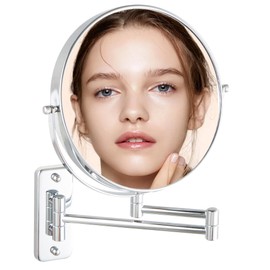 owosald Wall Mounted Makeup Mirror, Double-Sided 1X/10X Magnifying Mirror, Extendable Arm Vanity Mirror, 360° Swivel HD Bathroom Mirror for Makeup, Black Finish (Chrome, 9")