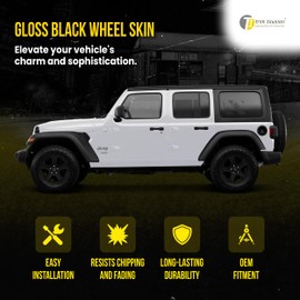 Trim Illusion Gloss Black Wheel Rim Cover Hubcaps 17 Inch Snap-On, Compatible with Jeep Wrangler 2018-2023, Set of 5, WSK706-17BLK