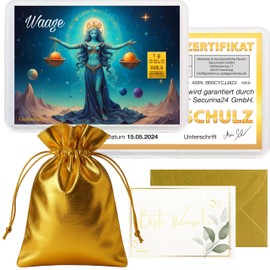 Goldschulz Gold Bar 1 g 1 g Motif Box – Zodiac Sign Libra – Gift + Certificate of Authenticity