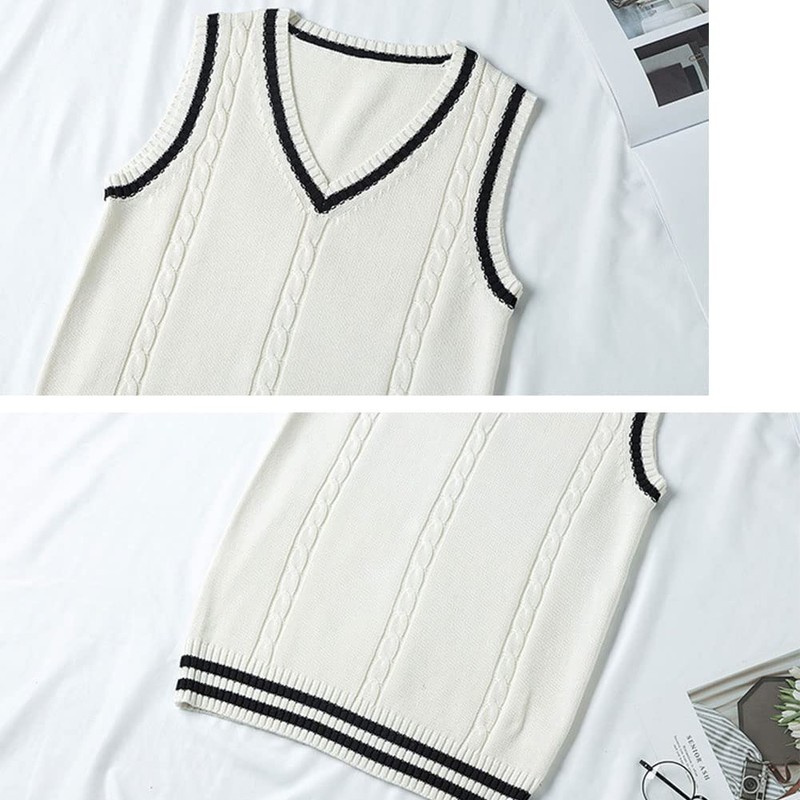ZUEVI School Vest, Girls' Uniform Vest, Student, V-Neck, Loose Knit,
