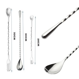 QEZEZA バースプーン マドラー 30cm 2個パック スパイラル ステンレス製 超長 プロフェッショナル ロングス プーン カクテルシェイカー 攪拌スプーン 業務用 家庭用 ハイボールグラス カクテルグラス 適用