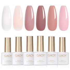 GAOY Pink Nude Gel Nail Polish Set, 6 Neutral Colors Jelly Milky White Soak Off UV Light Cure Gel Polish Kit for Salon and Nail Art DIY at Home