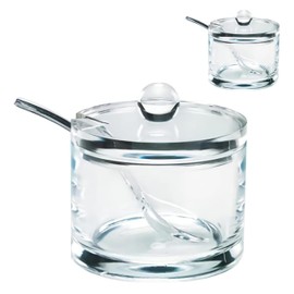 J&M DESIGN 2-Pack Clear Acrylic Sugar Bowl With Lid And Spoon For Coffee Bar Accessories, Creamer Bowls Kitchen Baking Essentials Supplies Canisters 8oz Container Jar Dispenser Spice Holder Salt Dish