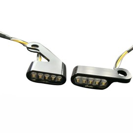 TDR 2pcs Universal Motorcycle Front Mini LED Turn Signal Indicators with Running Light, 12V Handlebar End, CNC Machined Aluminium, Amber & White, For Touring, Softail, Sportster