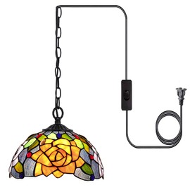 AVIVADIRECT Tiffany Pendant Light Plug in Stained Glass Hanging Lamp 10 Inch Wide Living Room Bedroom Kitchen Dining Room Office