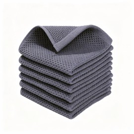 Waffle Weave 100% Cotton Kitchen Towels, 6‑Pack, 12x12 in, Dark Grey
