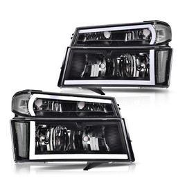CROSSDESIGN LED DRL headlights Compatible with Chevy Colorado/GMC Canyon 2004-2012/Fits Isuzu i-280 i-350 2006 bumper Headlamp Clear lens Black Housing Clear Reflector