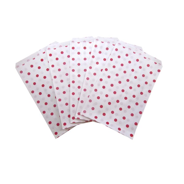 N'icePackaging 200 Qty 8.5" x 11" Decorative Flat Paper Gift Bags - Red Polka-Dot on White Bags - for Sales/Treats/Parties Cookies/Gifts