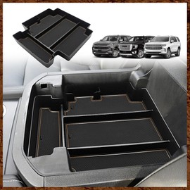 Muslogy Para consola deslizante Yukon Tahoe Suburban 2021-2025, organizador central de reposabrazos, bandeja de almacenamiento compatible con GMC Yukon Chevy Tahoe Suburban Ajuste para consola