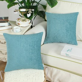 CaliTime Pack of 2 Cozy Throw Pillow Covers Cases for Couch Sofa Home Decoration Solid Dyed Soft Chenille 20 X 20 Inches Teal
