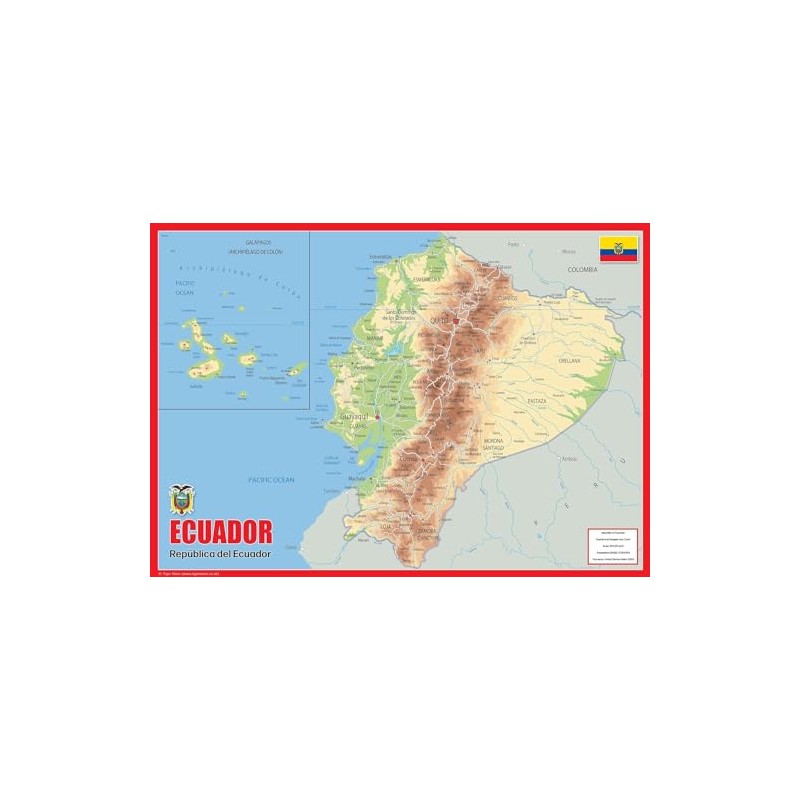 Ecuadore Physical Map - 23.3 x 16.5 Inches - Paper